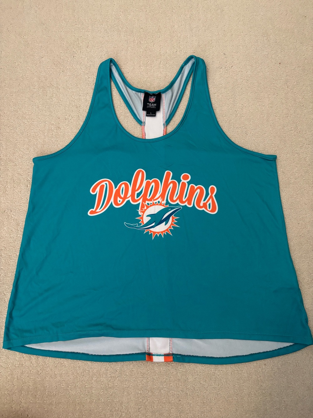 Official Dolphins Teal Racerback Tank Top with Orange Logo